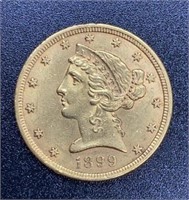 1899 Liberty Head Variety 2 $5 Gold Coin
