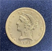 1901-S Liberty Head Variety 2 $5 Gold Coin