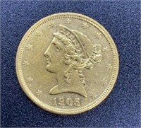 1905-S Liberty Head Variety 2 $5 Gold Coin