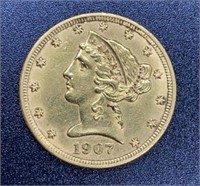 1907-D Liberty Head Variety 2 $5 Gold Coin