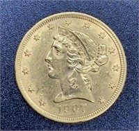 1907-D Liberty Head Variety 2 $5 Gold Coin