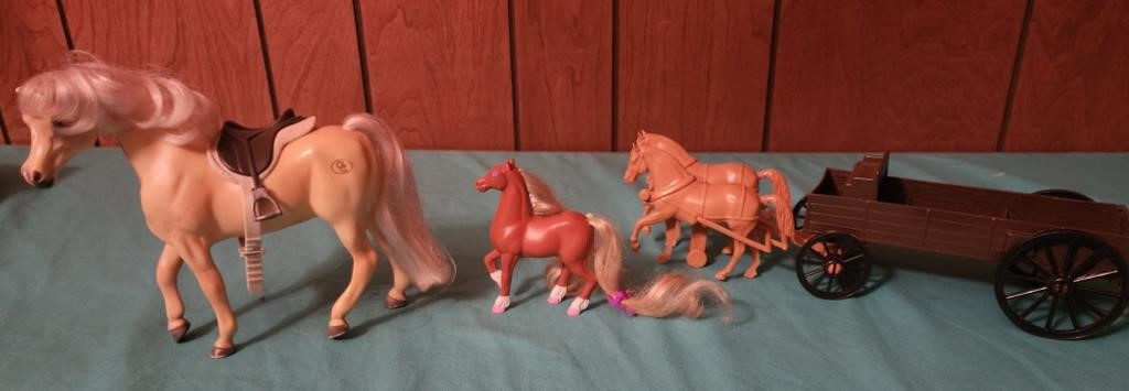 Small doll horses, tan 6" tall, 4" brown ,