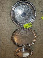 GROUP OF SILVER PLATE FOOTED TRAYS AND COVERED DIS