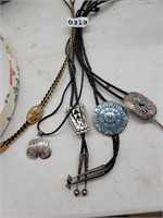 4 BOLO TIES AND A STERLING NECKLACE