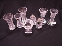 Eight pieces of Waterford crystal: three bud vases