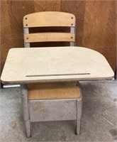 Vintage Child's School Desk Chair Steel & Wood 25