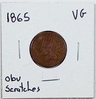 1865  Indian Head Cent   VG  Obv scratches