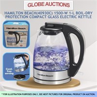 LOOKS NEW HB (1500-W) 1-L GLASS ELECTRIC KETTLE