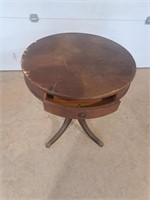 Round drum table with drawer,  chipped