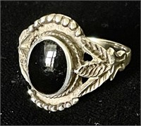Sterling silver ring with oval onyx stone