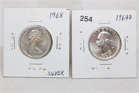 1964 D Quarter-MS 63, 1968 Canada Sil. Qtr,-AU