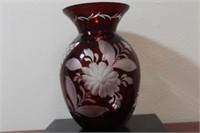 A Ruby Red Cut Glass Vase