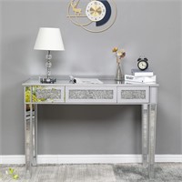 Karl home Mirrored Desk with 3 Drawers Silver Cons