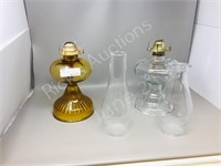 pair- oil lamps w/ chimneys 17.5" &  19"