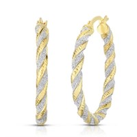14K Yelow Gold Plated Twisted Hoop Earrings