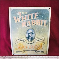 White Rabbit Saloon Tin Wall Sign