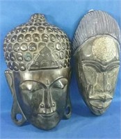 2 hand carved wooden mask Lot 1