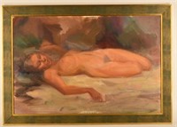 Unsigned Reclining Nude Oil On Canvas