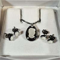 Cameo Earrings & Necklace Set -Jewelry