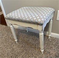 Vintage Vanity Bench, White Painted and