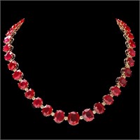 14k Gold 135.00ct Ruby & 4.00ct Diamond Necklace