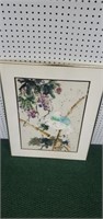 Gold frame matted signed turtle dove painting,