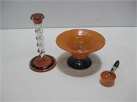 MCM Glass Compote W/Dipper & Candle Holder See