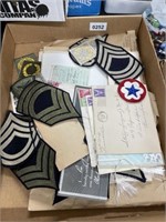Vintage paper and military patch box lot