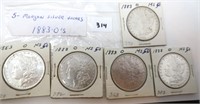 5 - 1883-O Morgan silver dollars, High grades
