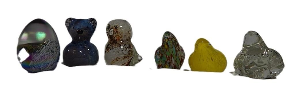 Glass Paperweights Birds, Bear and Egg