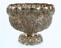 Footed Indian Silver Repousse Bowl