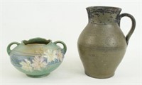Roseville Pottery Cosmos Vase & 19th C. Pitcher
