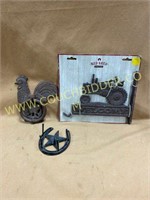 Iron rooster holder, tractor WELCOME and more