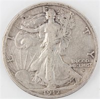 Coin 1917-D Obv.  Walking Liberty Half Dollar XF
