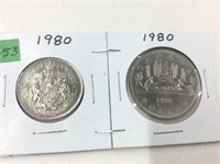 1980 Ms63 Nickel 50 Cents/ Dollar