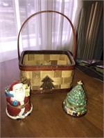 Christmas Basket & Pair of Ceramic Music Boxes