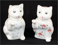Pair Vintage Chinese Ceramic Kitty Cat Creamers