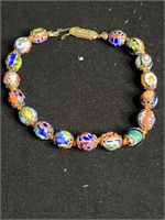 Vintage Millefiori Glass Beads Bracelet Italy 8"