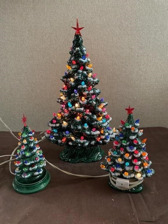 3 Lighted Ceramic Christmas Trees