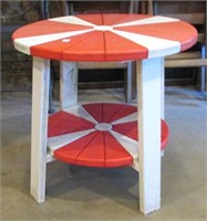 Red & White Round Patio Side Table