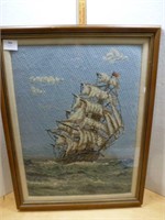 Needlepoint Ship Picture 18.5" x 24"
