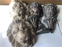 2 pair lion head wall sculptures & Wall Scounces