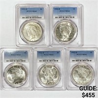 1922-D Set [5] Silver Peace Dollar PCGS MS61