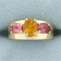 Citrine and Morganite Three Stone Ring in 14K Yell