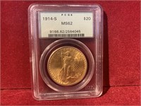 1914-S PCGS OLD LABEL MS62 $20 GOLD PIECE