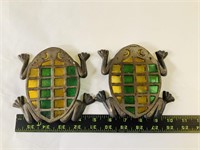 2pcs glass and metal toad coasters