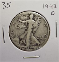 1942 D 90% Silver Walking Liberty Half Dollar