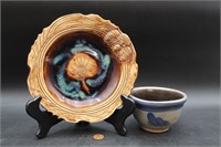 Rowe Art Pottery Pitcher & Glazed Leaf Plate
