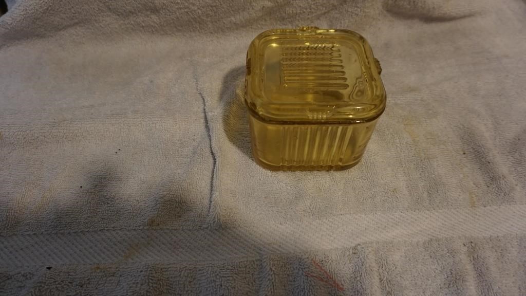 Vintage Yellow Refrigerator Container with Lid