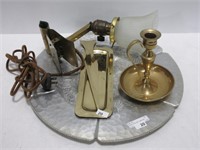 SILVER LOOK TRAY, LAMP AND OTHER BRASS